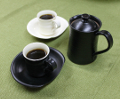 【紫香陶房】信楽焼 マイ・カフェポット コーヒー碗皿（白・黒）セット